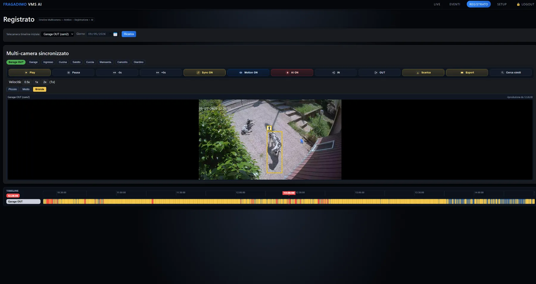 VMS Registrato con timeline